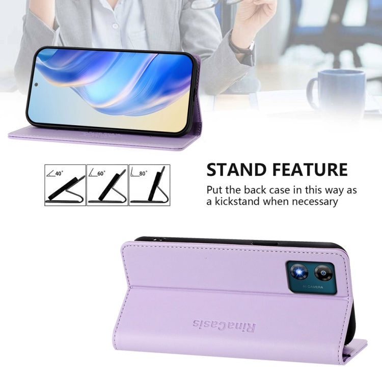 For Motorola Moto E13 RC01 Dual-Folded Magnetic Suction RFID Leather Phone Case