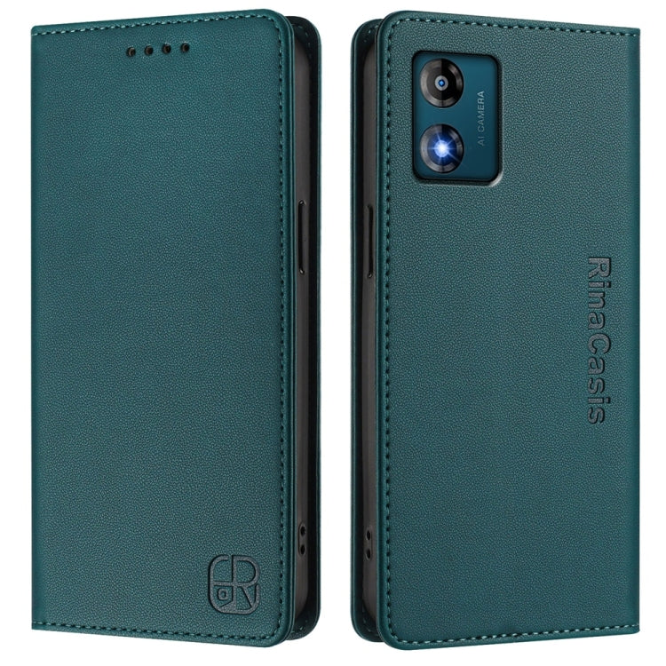 For Motorola Moto E13 RC01 Dual-Folded Magnetic Suction RFID Leather Phone Case