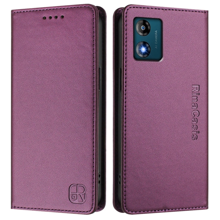 For Motorola Moto E13 RC01 Dual-Folded Magnetic Suction RFID Leather Phone Case