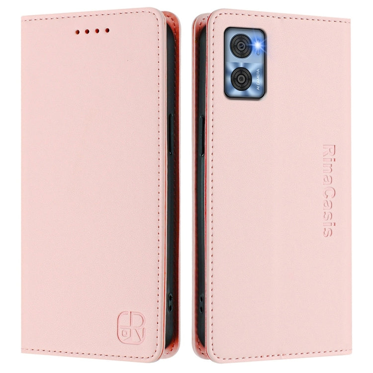 For Motorola Moto E22 / Moto E22i RC01 Dual-Folded Magnetic Suction RFID Leather Phone Case