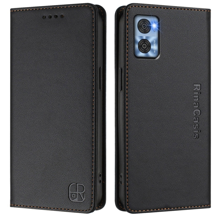 For Motorola Moto E22 / Moto E22i RC01 Dual-Folded Magnetic Suction RFID Leather Phone Case