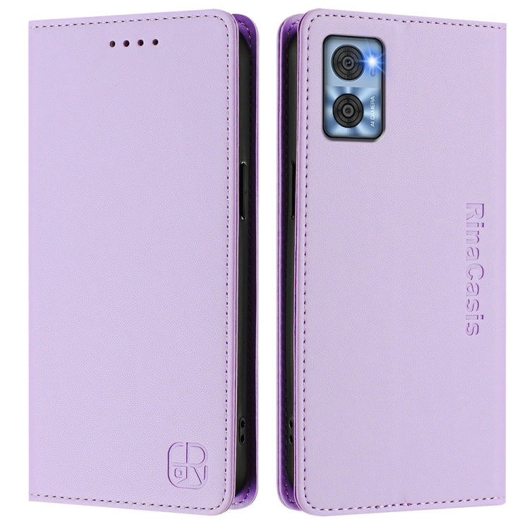 For Motorola Moto E22 / Moto E22i RC01 Dual-Folded Magnetic Suction RFID Leather Phone Case