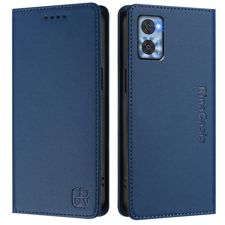 For Motorola Moto E22 / Moto E22i RC01 Dual-Folded Magnetic Suction RFID Leather Phone Case