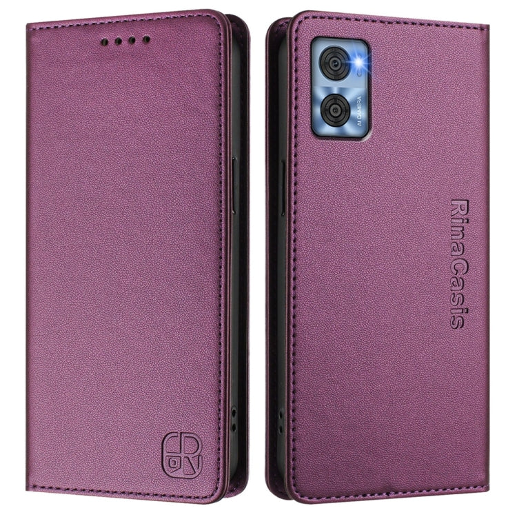 For Motorola Moto E22 / Moto E22i RC01 Dual-Folded Magnetic Suction RFID Leather Phone Case