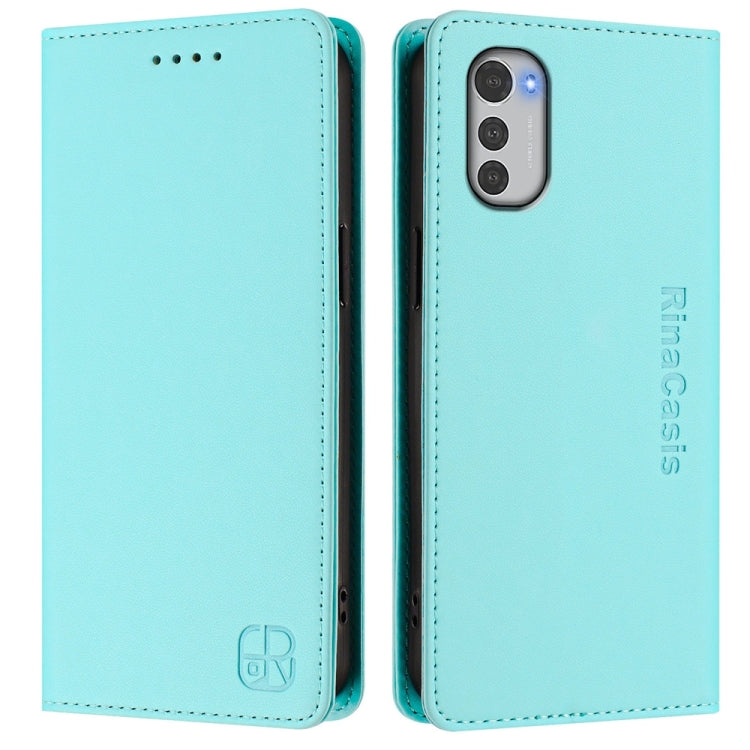 For Motorola Moto E32 Global RC01 Dual-Folded Magnetic Suction RFID Leather Phone Case
