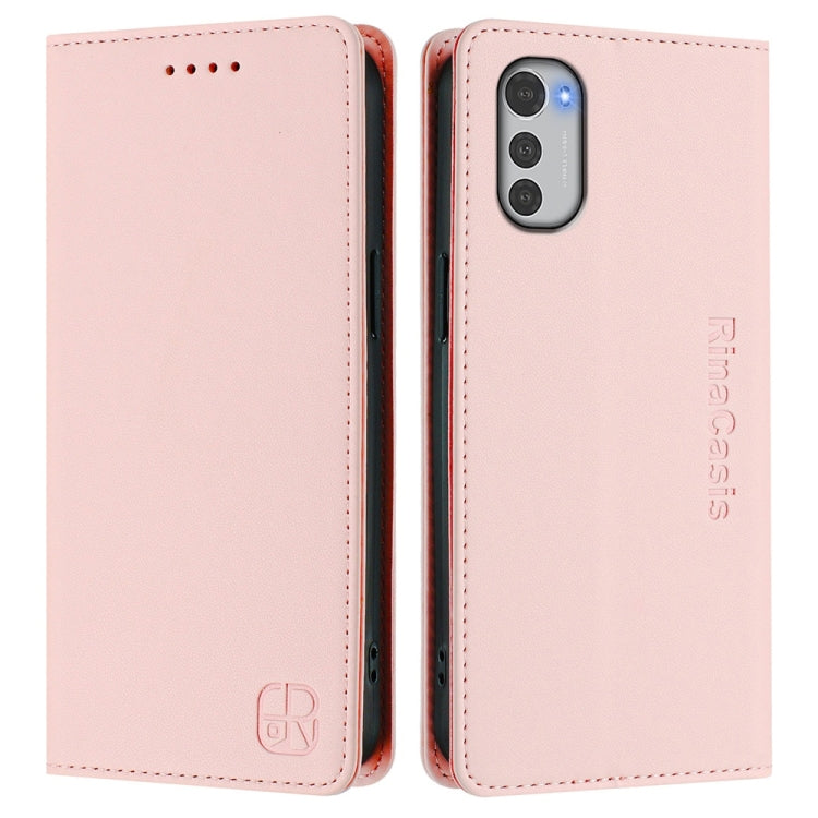 For Motorola Moto E32 Global RC01 Dual-Folded Magnetic Suction RFID Leather Phone Case
