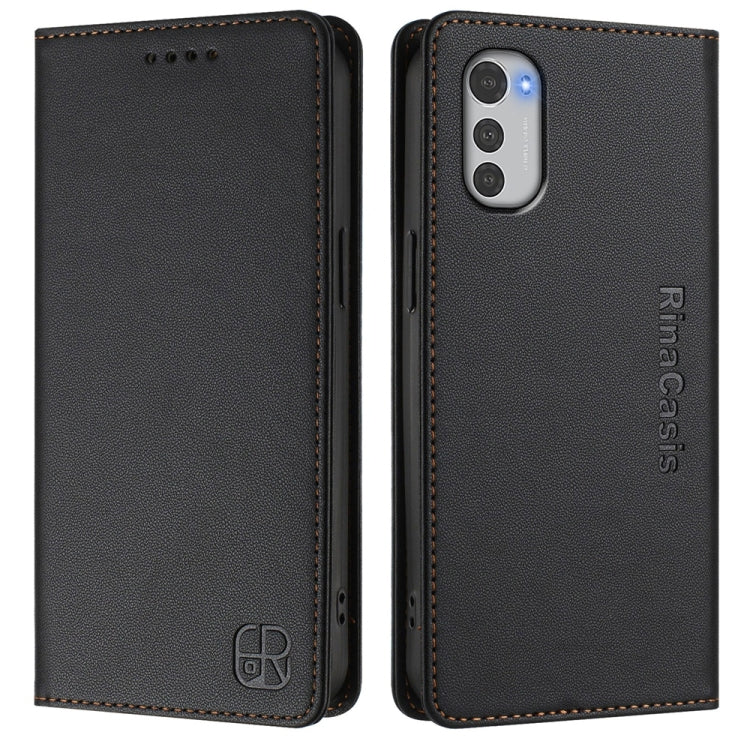 For Motorola Moto E32 Global RC01 Dual-Folded Magnetic Suction RFID Leather Phone Case