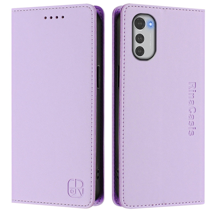 For Motorola Moto E32 Global RC01 Dual-Folded Magnetic Suction RFID Leather Phone Case