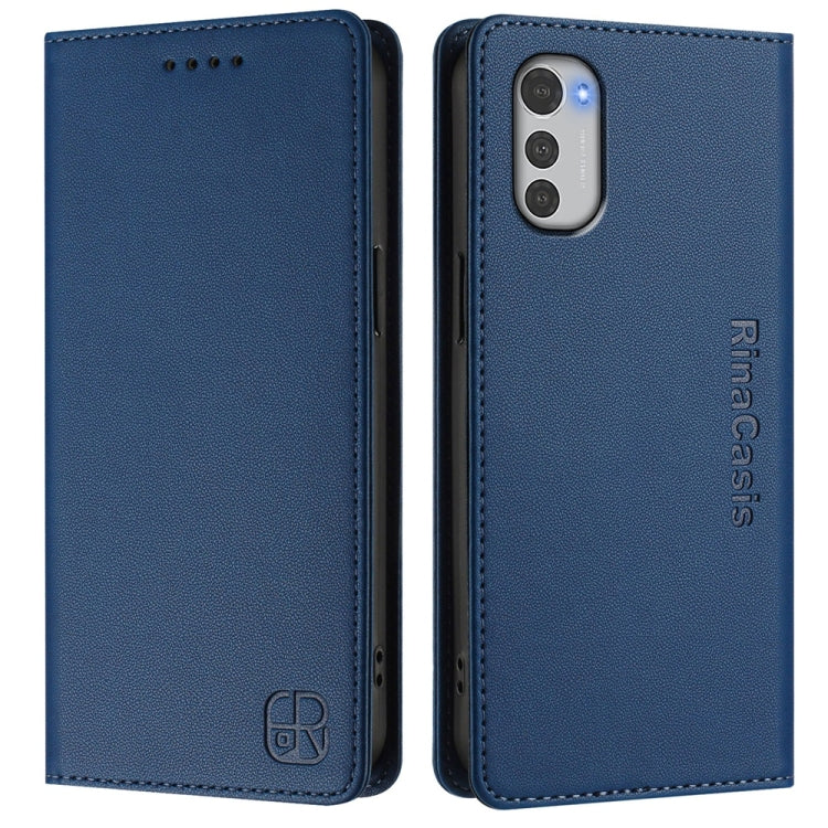 For Motorola Moto E32 Global RC01 Dual-Folded Magnetic Suction RFID Leather Phone Case