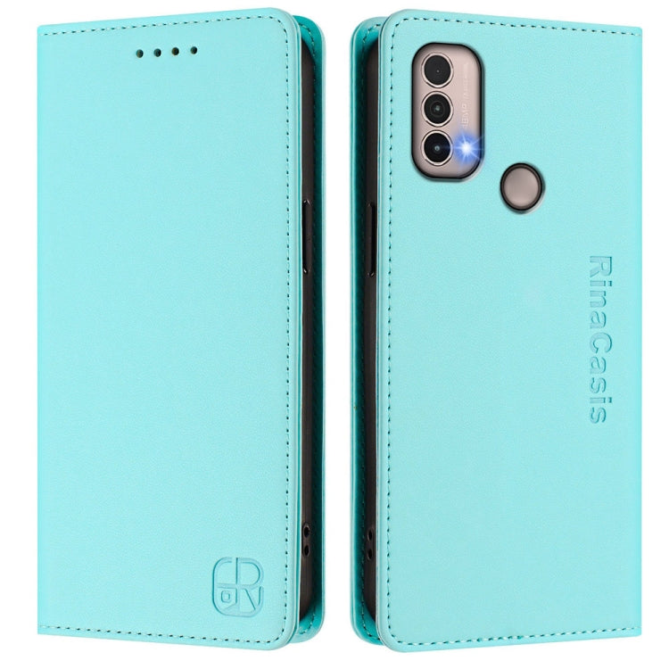 For Motorola Moto E40 / E30 / E20 RC01 Dual-Folded Magnetic Suction RFID Leather Phone Case