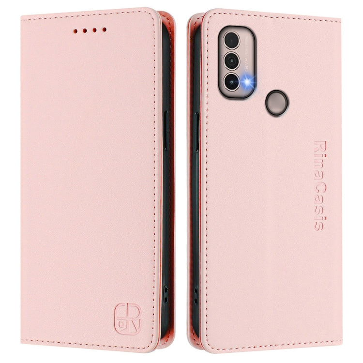 For Motorola Moto E40 / E30 / E20 RC01 Dual-Folded Magnetic Suction RFID Leather Phone Case