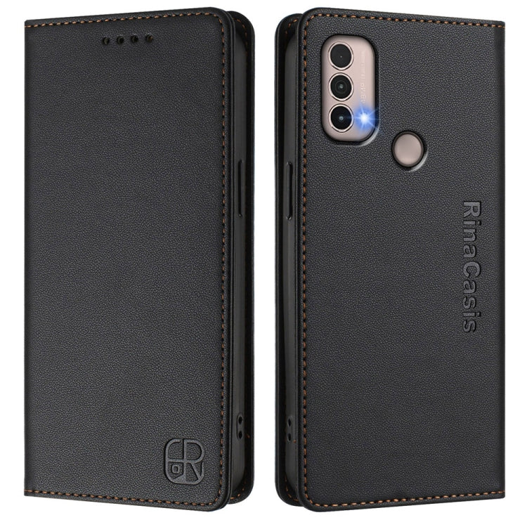 For Motorola Moto E40 / E30 / E20 RC01 Dual-Folded Magnetic Suction RFID Leather Phone Case