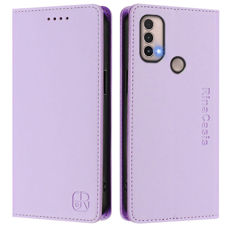 For Motorola Moto E40 / E30 / E20 RC01 Dual-Folded Magnetic Suction RFID Leather Phone Case