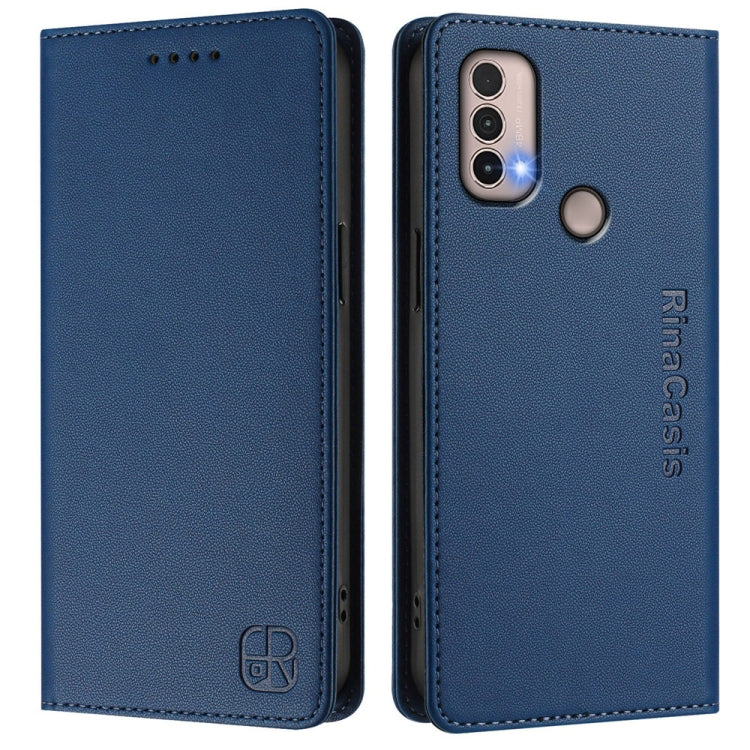 For Motorola Moto E40 / E30 / E20 RC01 Dual-Folded Magnetic Suction RFID Leather Phone Case