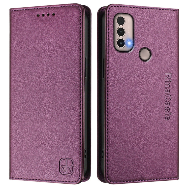 For Motorola Moto E40 / E30 / E20 RC01 Dual-Folded Magnetic Suction RFID Leather Phone Case