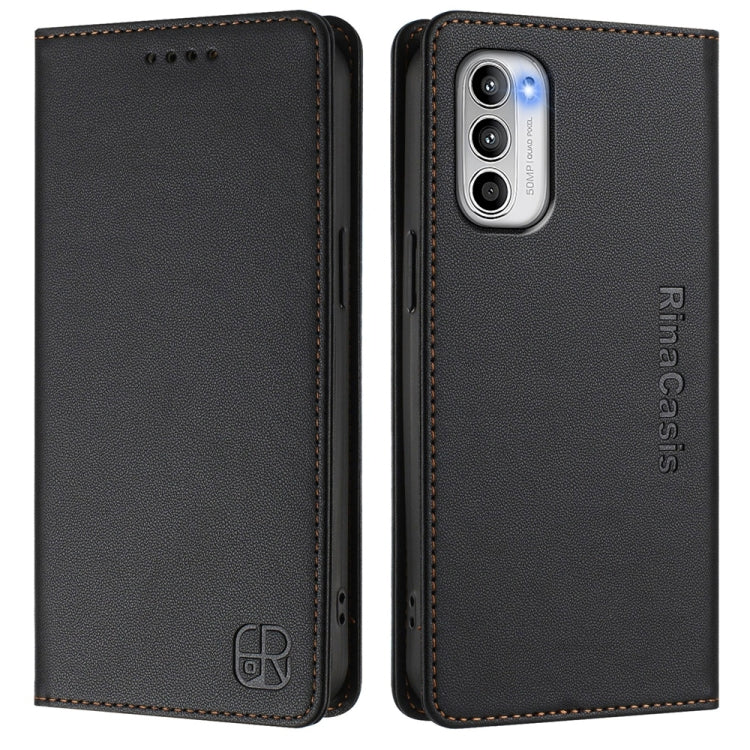 For Motorola Moto G 5G 2022 RC01 Dual-Folded Magnetic Suction RFID Leather Phone Case