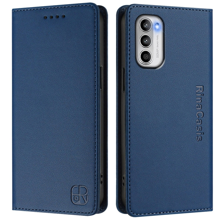 For Motorola Moto G 5G 2022 RC01 Dual-Folded Magnetic Suction RFID Leather Phone Case