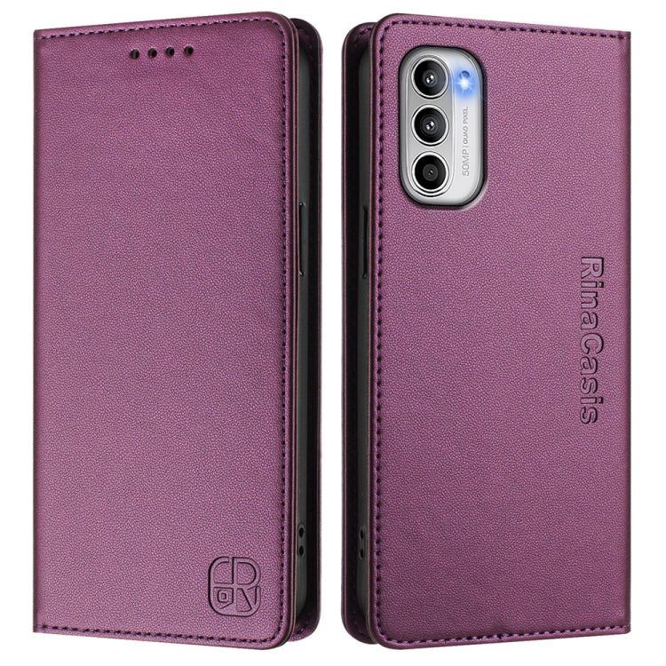 For Motorola Moto G 5G 2022 RC01 Dual-Folded Magnetic Suction RFID Leather Phone Case