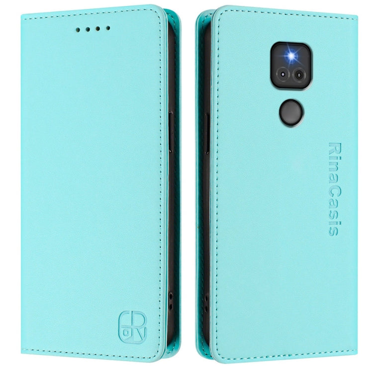 For Motorola Moto G Play 2021 RC01 Dual-Folded Magnetic Suction RFID Leather Phone Case
