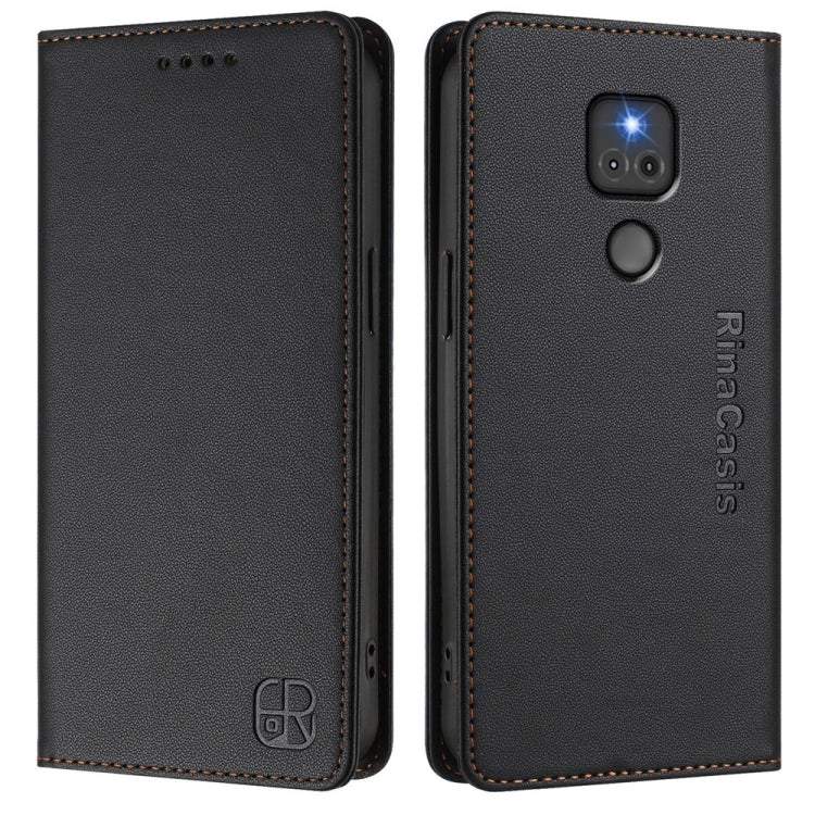 For Motorola Moto G Play 2021 RC01 Dual-Folded Magnetic Suction RFID Leather Phone Case