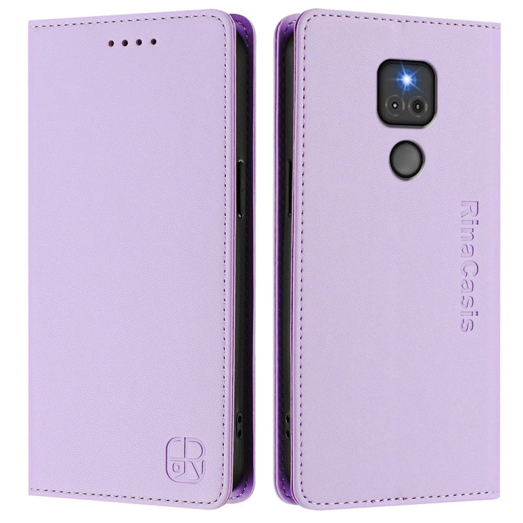 For Motorola Moto G Play 2021 RC01 Dual-Folded Magnetic Suction RFID Leather Phone Case
