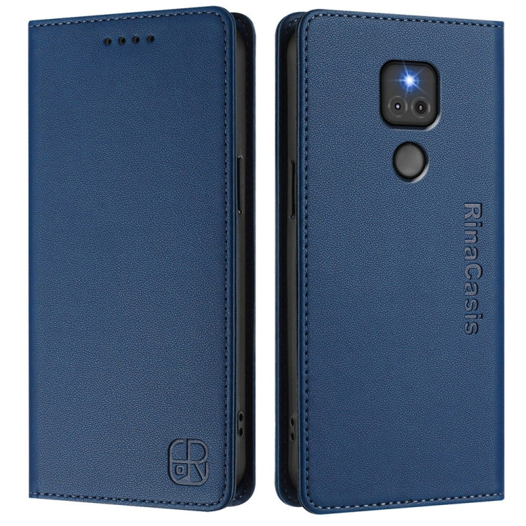 For Motorola Moto G Play 2021 RC01 Dual-Folded Magnetic Suction RFID Leather Phone Case