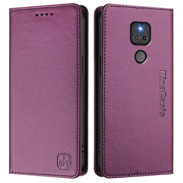 For Motorola Moto G Play 2021 RC01 Dual-Folded Magnetic Suction RFID Leather Phone Case