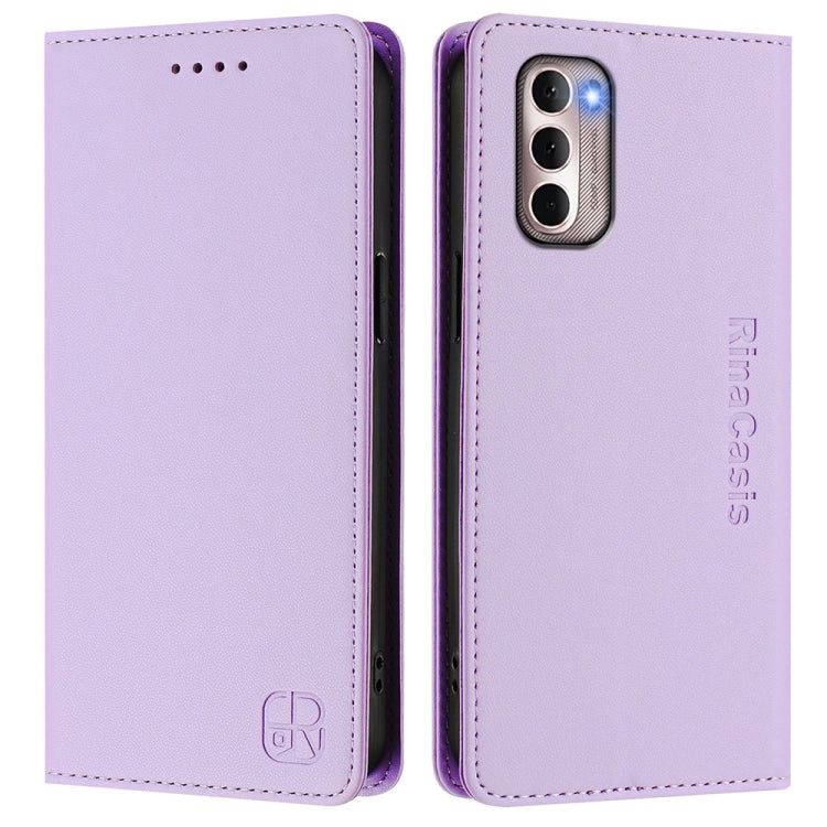 For Motorola Moto G Stylus 4G 2022 RC01 Dual-Folded Magnetic Suction RFID Leather Phone Case