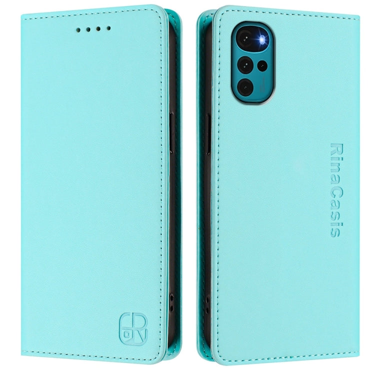 For Motorola Moto G22 / E32 / E32s RC01 Dual-Folded Magnetic Suction RFID Leather Phone Case
