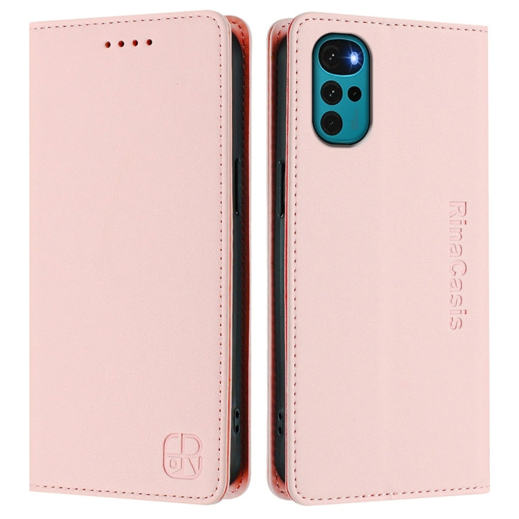 For Motorola Moto G22 / E32 / E32s RC01 Dual-Folded Magnetic Suction RFID Leather Phone Case