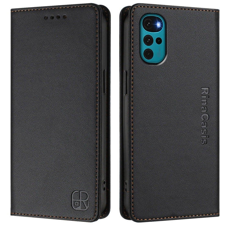 For Motorola Moto G22 / E32 / E32s RC01 Dual-Folded Magnetic Suction RFID Leather Phone Case