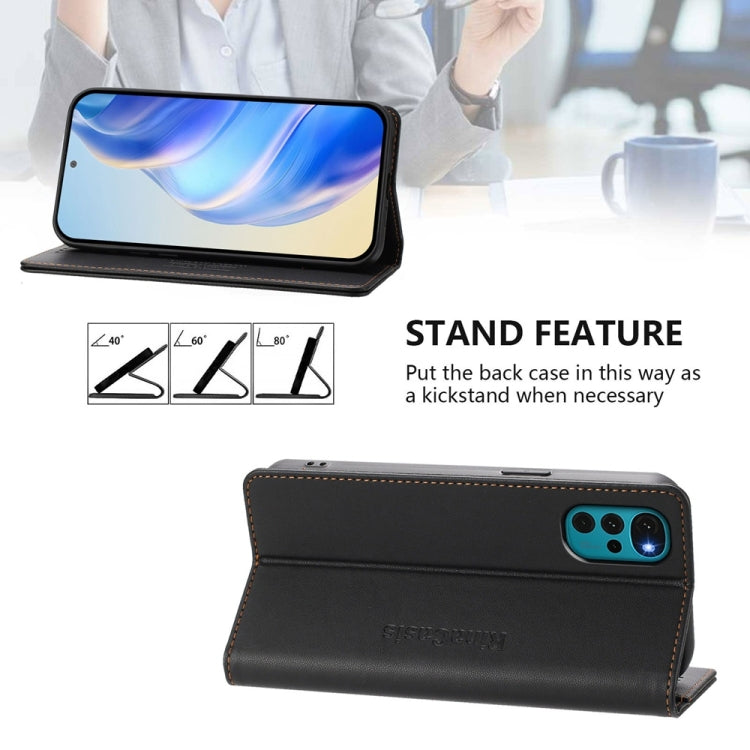 For Motorola Moto G22 / E32 / E32s RC01 Dual-Folded Magnetic Suction RFID Leather Phone Case