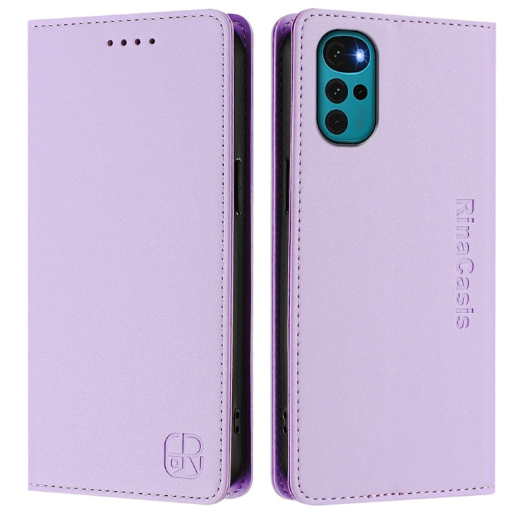 For Motorola Moto G22 / E32 / E32s RC01 Dual-Folded Magnetic Suction RFID Leather Phone Case