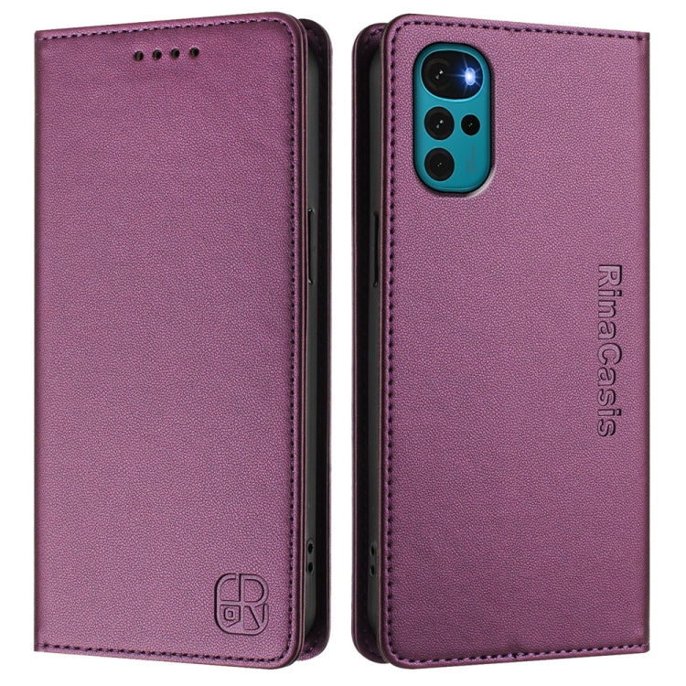 For Motorola Moto G22 / E32 / E32s RC01 Dual-Folded Magnetic Suction RFID Leather Phone Case