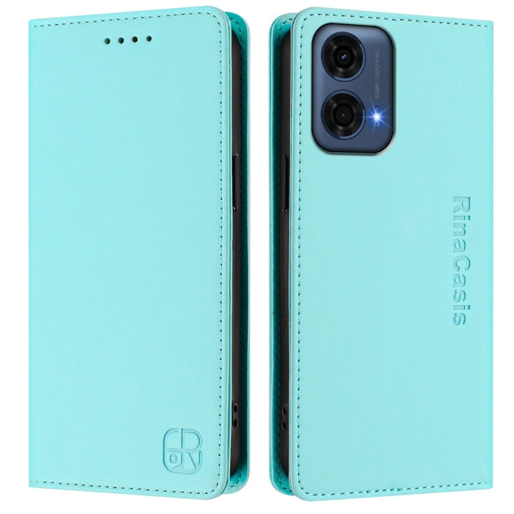 For Motorola Moto G24 Power India RC01 Dual-Folded Magnetic Suction RFID Leather Phone Case