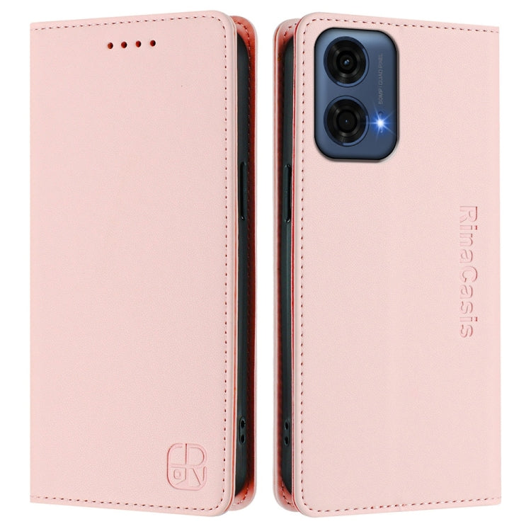 For Motorola Moto G24 Power India RC01 Dual-Folded Magnetic Suction RFID Leather Phone Case