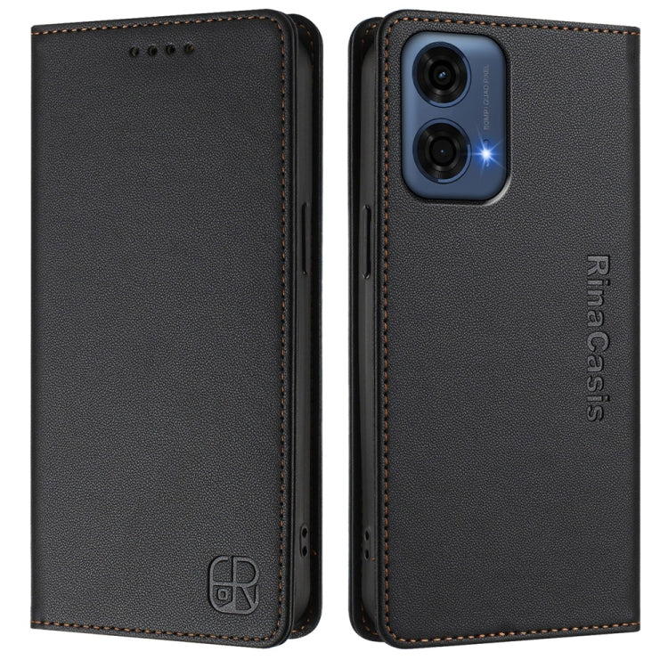 For Motorola Moto G24 Power India RC01 Dual-Folded Magnetic Suction RFID Leather Phone Case