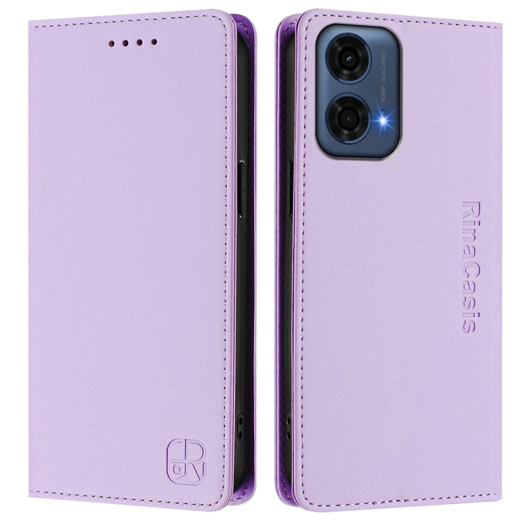 For Motorola Moto G24 Power India RC01 Dual-Folded Magnetic Suction RFID Leather Phone Case
