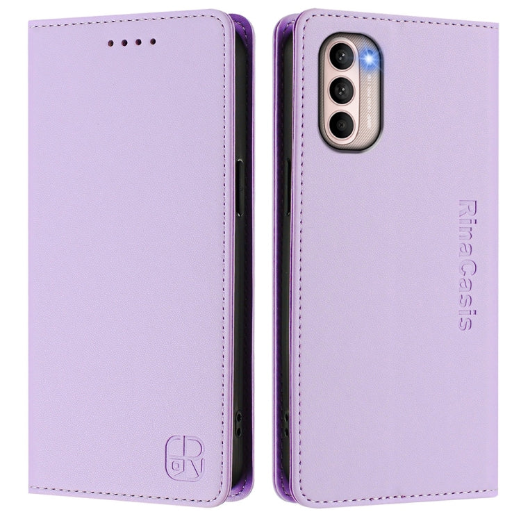 For Motorola Moto G31 / G41 RC01 Dual-Folded Magnetic Suction RFID Leather Phone Case