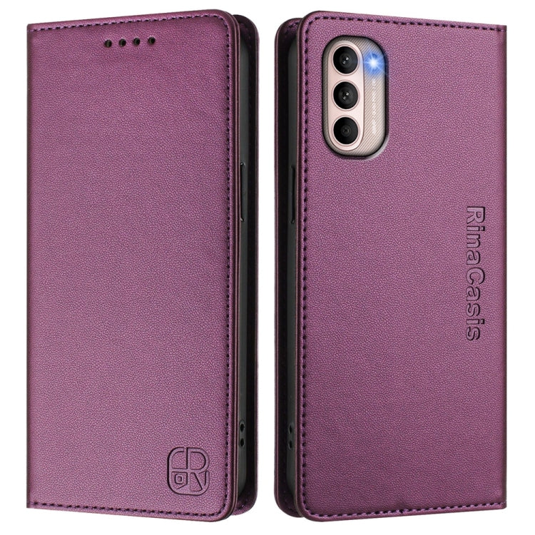 For Motorola Moto G31 / G41 RC01 Dual-Folded Magnetic Suction RFID Leather Phone Case