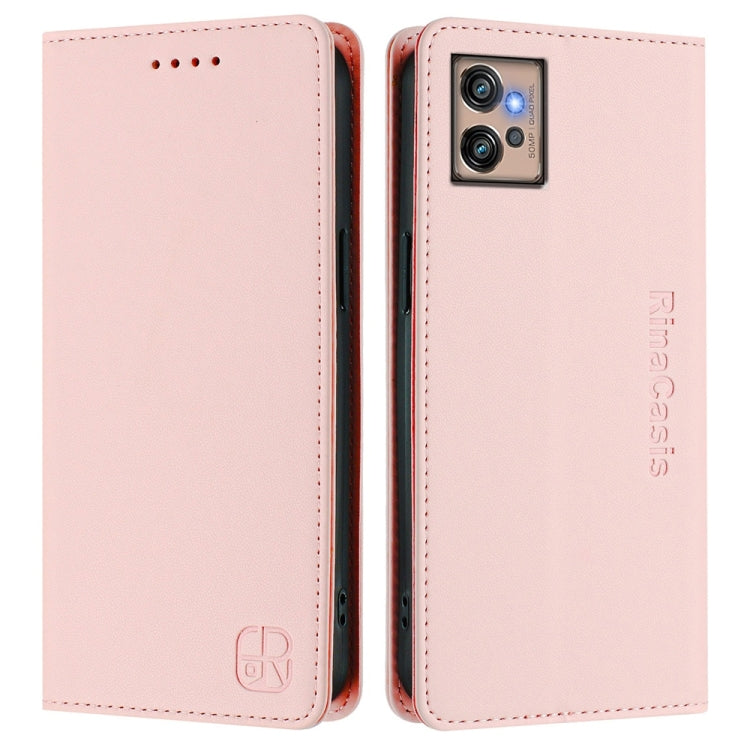 For Motorola Moto G32 RC01 Dual-Folded Magnetic Suction RFID Leather Phone Case