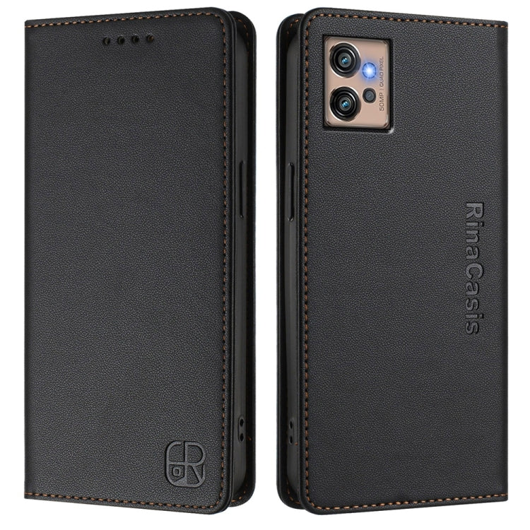 For Motorola Moto G32 RC01 Dual-Folded Magnetic Suction RFID Leather Phone Case