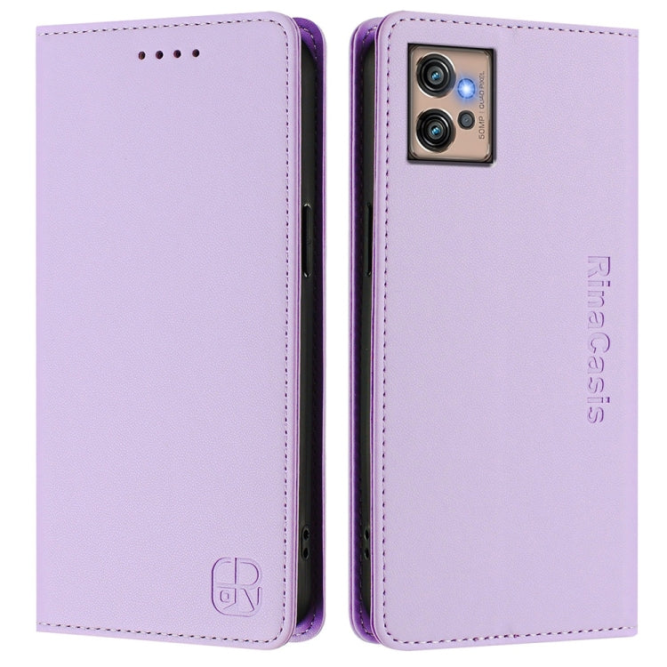 For Motorola Moto G32 RC01 Dual-Folded Magnetic Suction RFID Leather Phone Case
