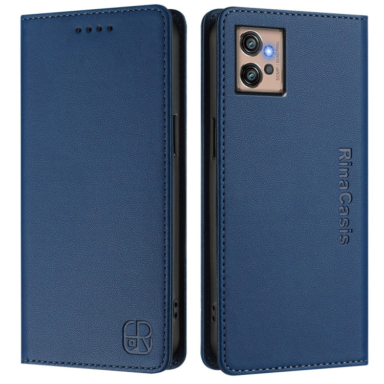 For Motorola Moto G32 RC01 Dual-Folded Magnetic Suction RFID Leather Phone Case