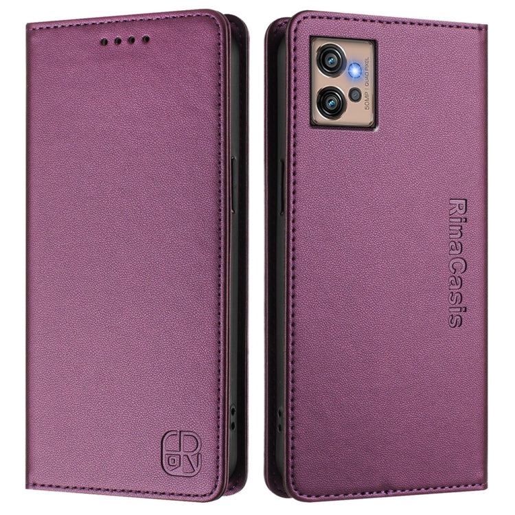 For Motorola Moto G32 RC01 Dual-Folded Magnetic Suction RFID Leather Phone Case