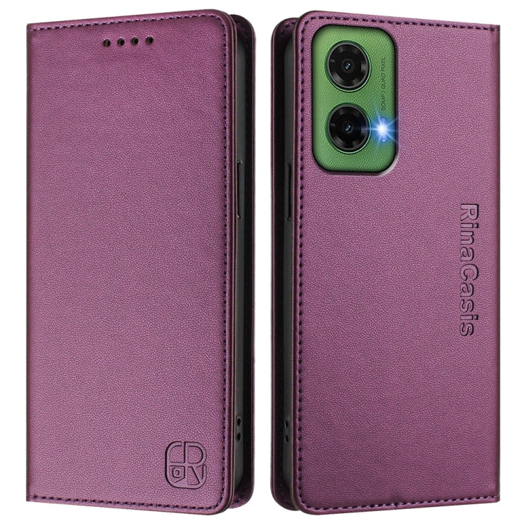 For Motorola Moto G35 RC01 Dual-Folded Magnetic Suction RFID Leather Phone Case