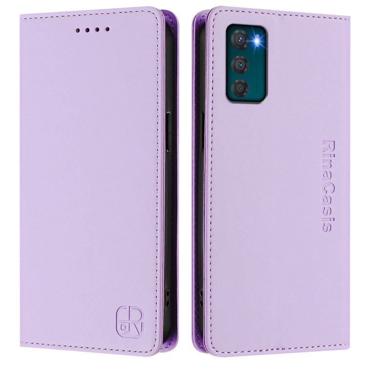 For Motorola Moto G42 RC01 Dual-Folded Magnetic Suction RFID Leather Phone Case
