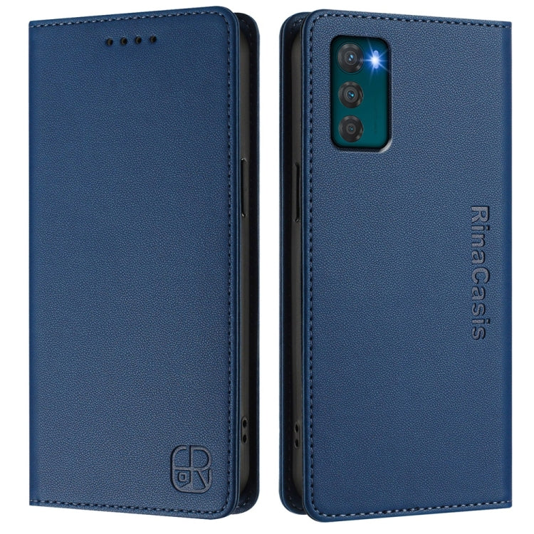 For Motorola Moto G42 RC01 Dual-Folded Magnetic Suction RFID Leather Phone Case