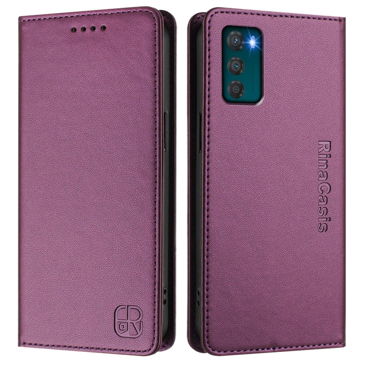 For Motorola Moto G42 RC01 Dual-Folded Magnetic Suction RFID Leather Phone Case