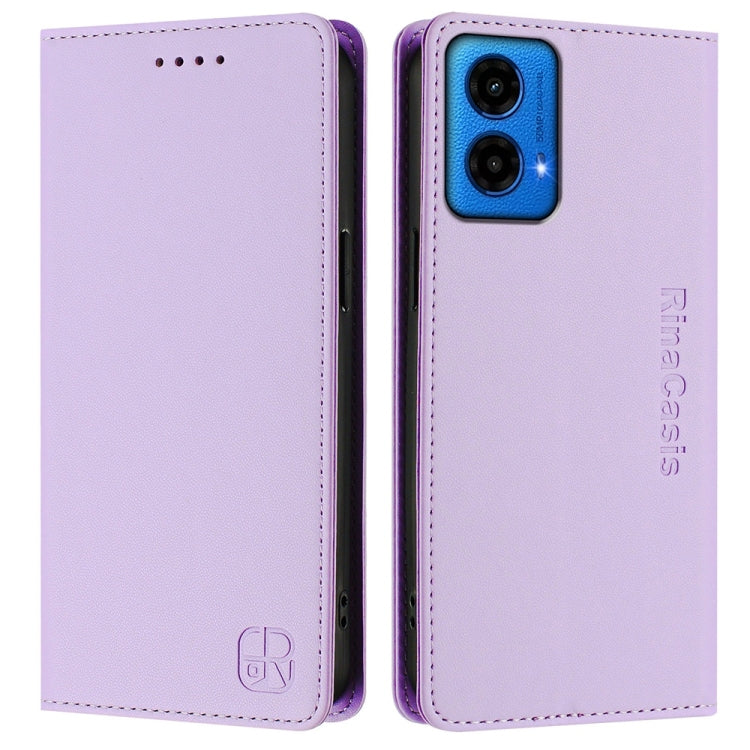 For Motorola Moto G45 5G / G34 5G RC01 Dual-Folded Magnetic Suction RFID Leather Phone Case